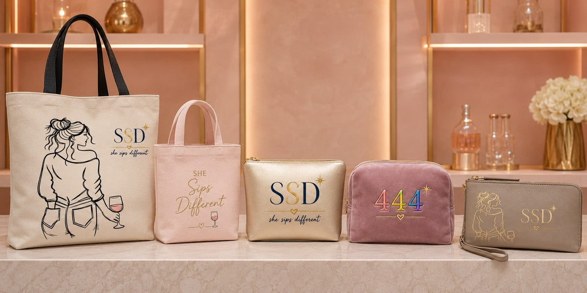 444 Velvet Cosmetic Bag — catalog design preview with related collection pieces