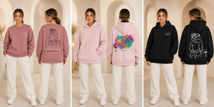 Different Story Crewneck — catalog design preview with related collection pieces
