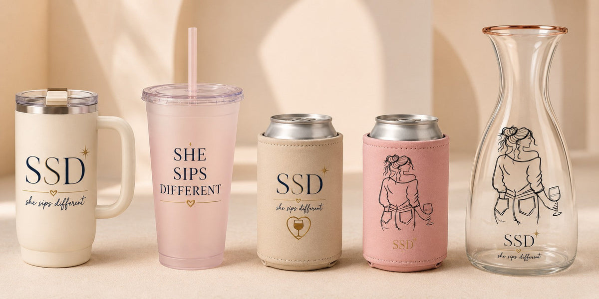 Rosé Mood Can Cooler — catalog design preview with related collection pieces