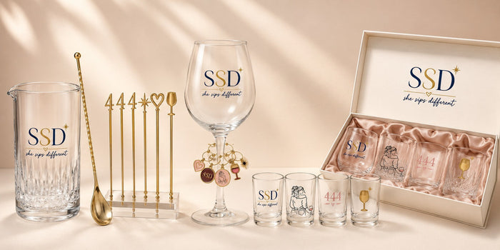 Wine-Glass Charm Set — catalog design preview with related collection pieces